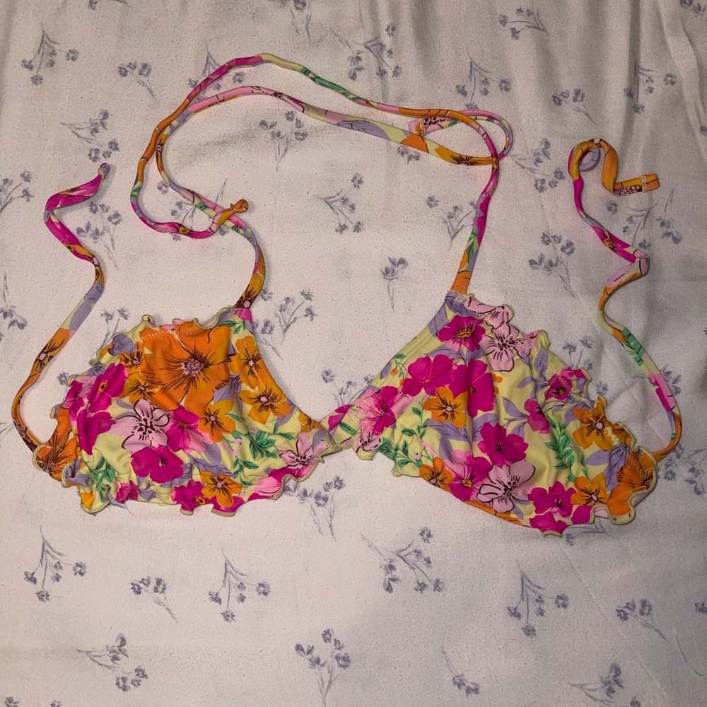 Floral Bikini Top with Ruffle Trim